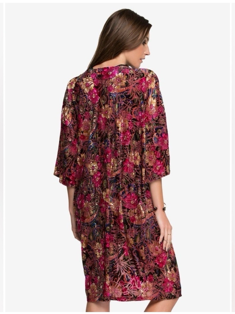 Sans Souci Pink Floral Velvet Feel Kimono Cardigan Size Small Boho Whimsigoth - Picture 8 of 9
